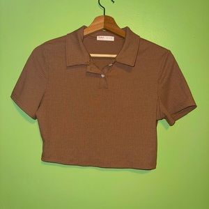 Cropped Brown Button Up